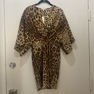 Lavender Brown Leopard Twist Front Dress